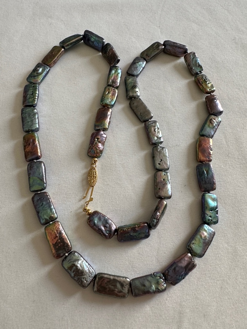 14k Yellow Gold Iridescent Rectangular Pearl Strand Necklace - Multi-Color
